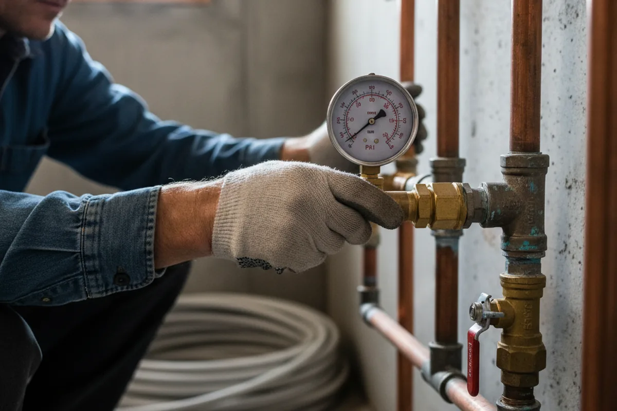 Pressure testing a repaired line during Water Line Repair in Mount Holly